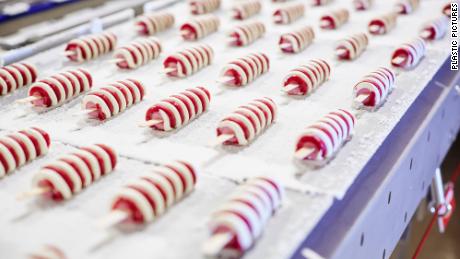Twister ice cream lollipops on an assembly line in a Unilever factory in Konya, Turkey.