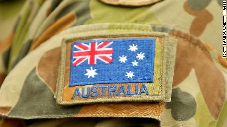 A detail of the flag of Australia on an Australian Army soldier on May 09, 2019 in Seymour, Australia.
