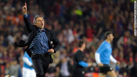 Jose Mourinho ran across the Camp Nou pitch with his finger aloft after beating Barcelona in the 2009-10 Champions League semi-finals as manager of Inter Milan.