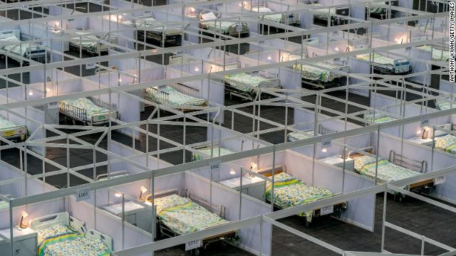  Beds at a temporary field hospital set up at the Asia World Expo on August 1, 2020 in Hong Kong.