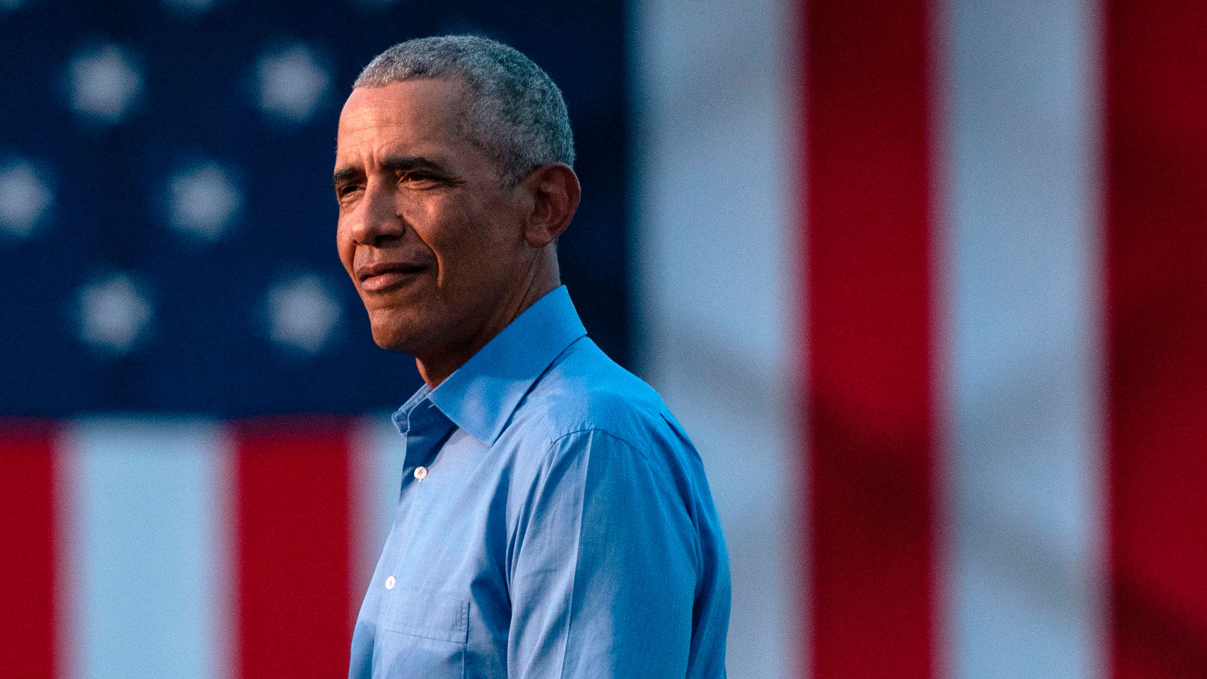 Former President Barack Obama speaks during a drive-in rally in Philadelphia, Pennsylvania, on October 21. 