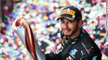 Lewis Hamilton celebrates his seventh world title after victory at the Turkish Grand Prix on November 15.