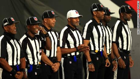 The first all-Black officiating crew at Monday&#39;s game between the Tampa Bay Buccaneers and the Los Angeles Rams.