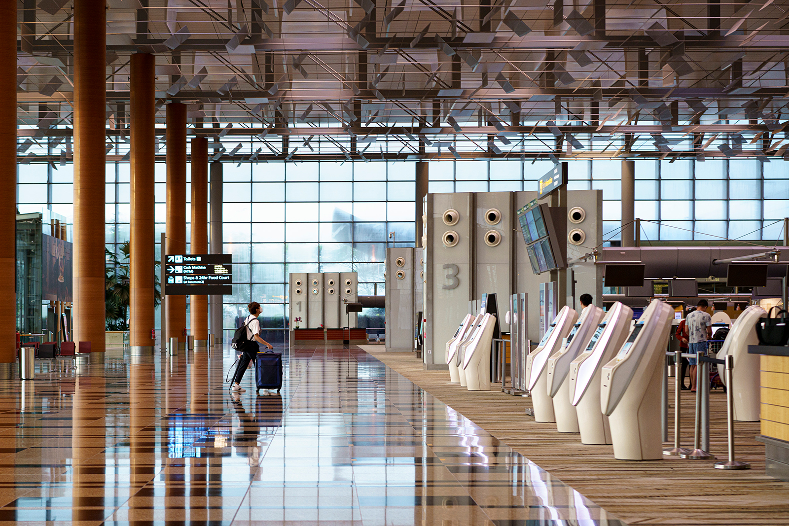 A traveler arrives at the departure hall of Changi Airport Terminal 3 in Singapore, on November 11.