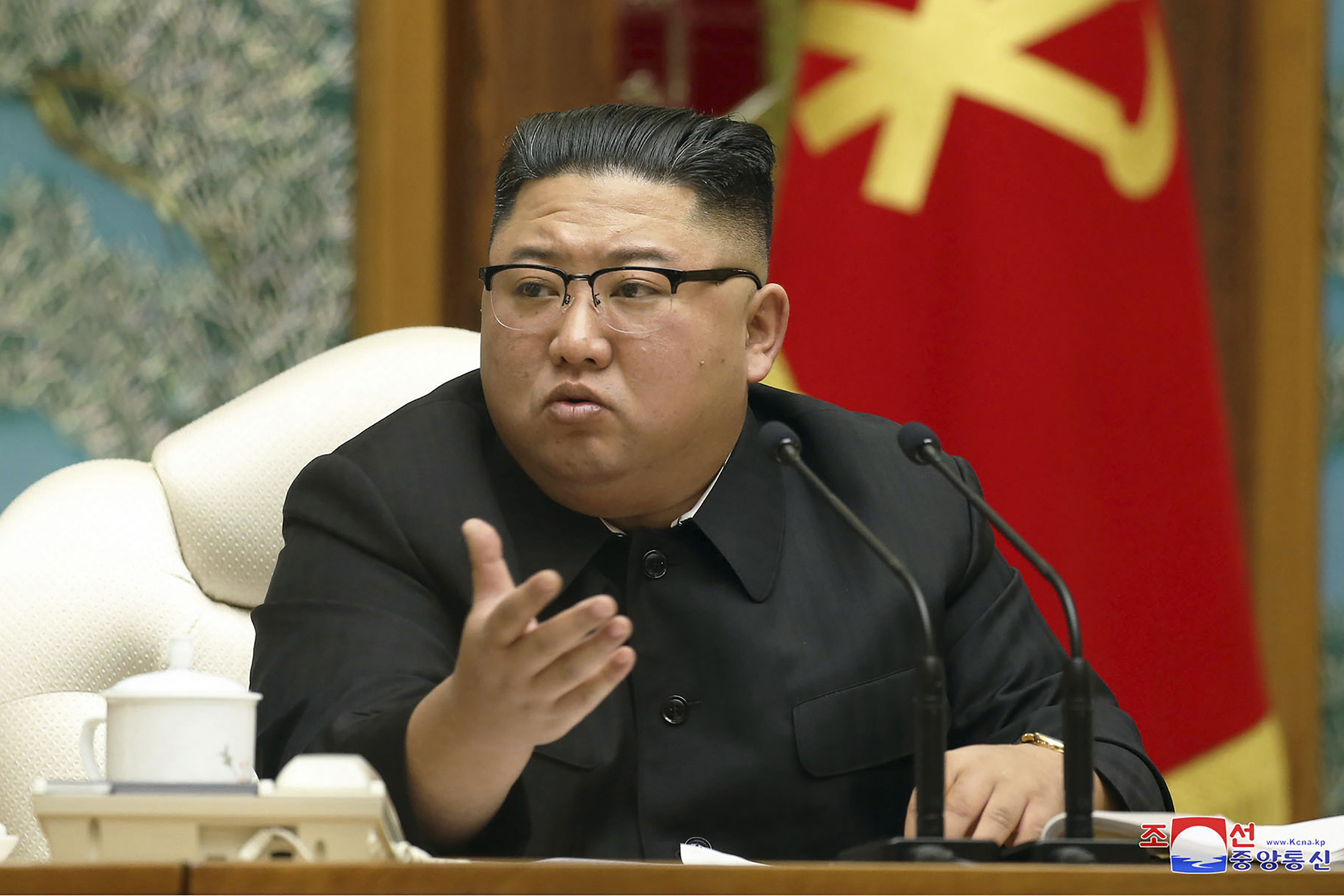 Kim Jong Un attends a meeting of the ruling Workers' Party Politburo in Pyongyang, North Korea, on November 15. 