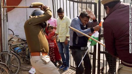 Police use violence  to disperse a protest on February 4, 2020, in Patna, India. 