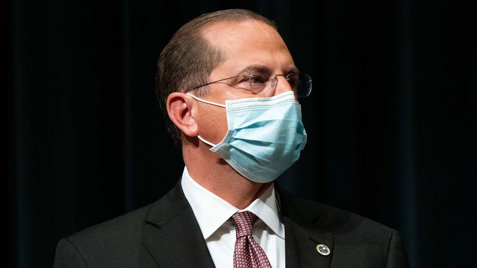 Alex Azar, secretary of Health and Human Services, listens during a news conference at the CDC Roybal Campus in Atlanta, on Wednesday, Oct. 21.