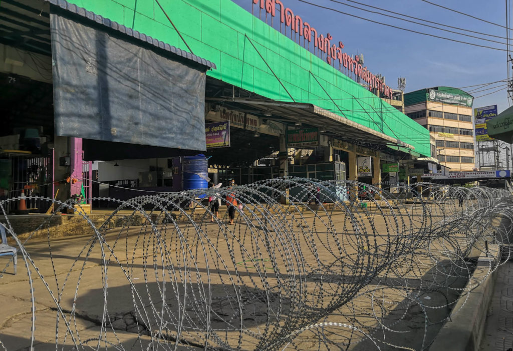 A shrimp market in Samut Sakhon, Thailand is closed and surrounded with barbed wire on December 20.