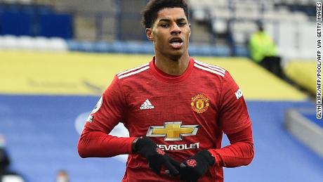 Marcus Rashford celebrates after scoring the opening goal of the Boxing Day clash against Leicester City at the King Power Stadium.