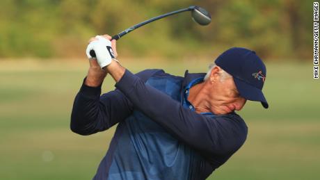 Norman warms up on the range prior to the start of the first round of the PNC Championship at the Ritz-Carlton Golf Club Orlando on December 19, 2020 in Orlando, Florida.