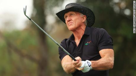 Norman his shot from the fourth tee during the final round of the PNC Championship at the Ritz-Carlton Golf Club Orlando on December 20, 2020 in Orlando, Florida.