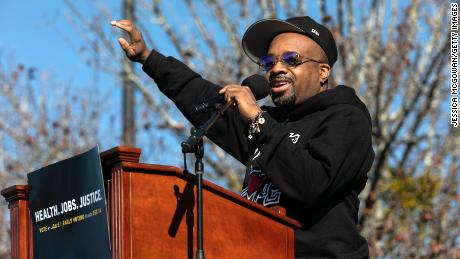 Jermaine Dupri speaks during a campaign rally for US Senate candidates Jon Ossoff and Raphael Warnock on December 5.