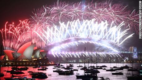 New Year&#39;s Eve fireworks erupt over Sydney&#39;s Harbour Bridge and Opera House during the fireworks show on January 1, 2020.