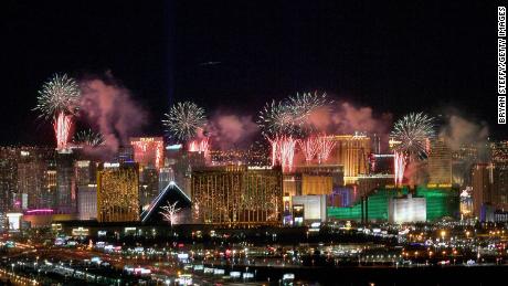 Fireworks illuminate the skyline over the Las Vegas Strip during an eight-minute pyrotechnics show put on by Fireworks by Grucci titled &quot;America&#39;s Party 2020.&quot;