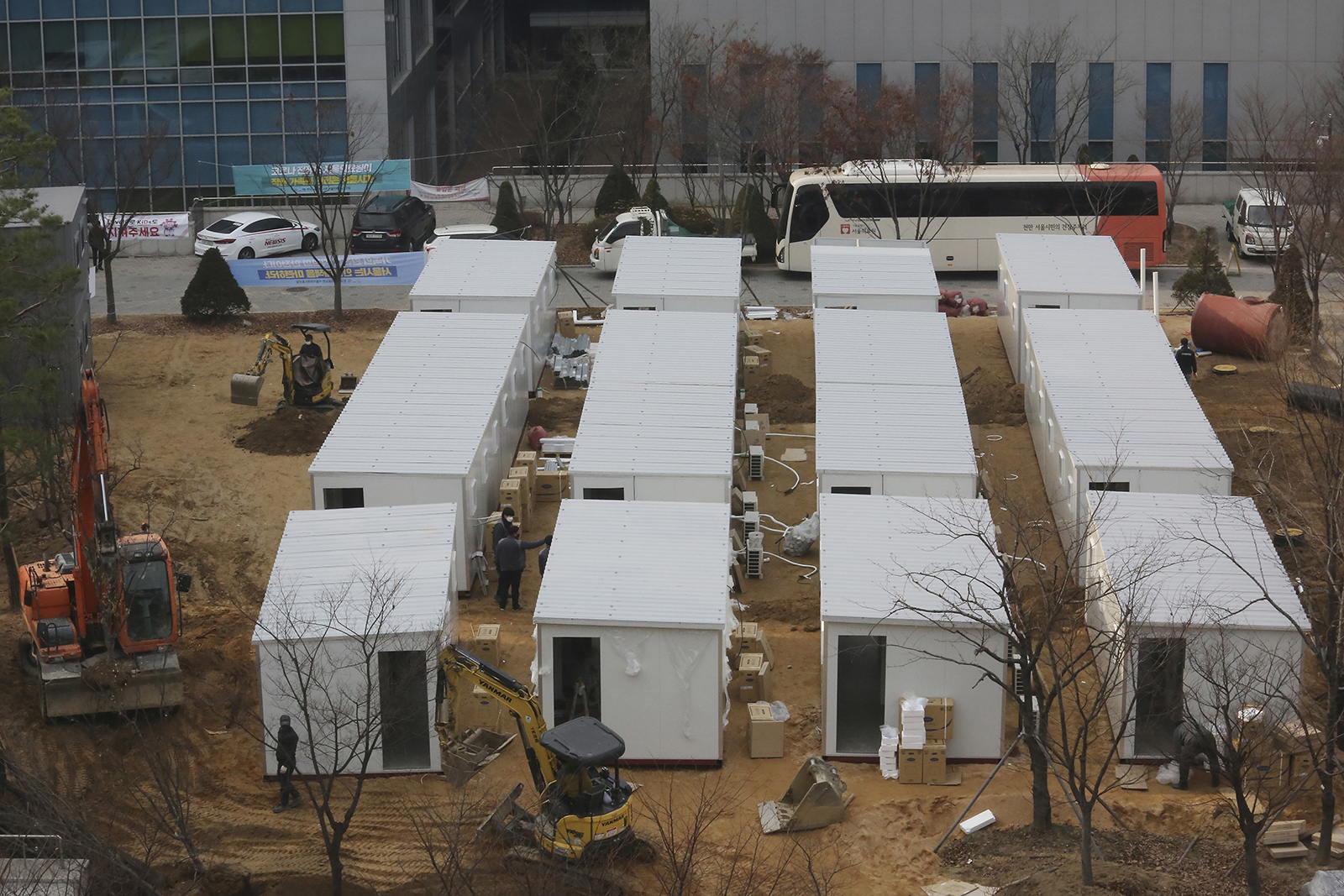 Containers to be used as a ward to treat people infected with the coronavirus are set up on the grounds of the Seoul Medical Center in Seoul, South Korea, on Thursday, December 10. 