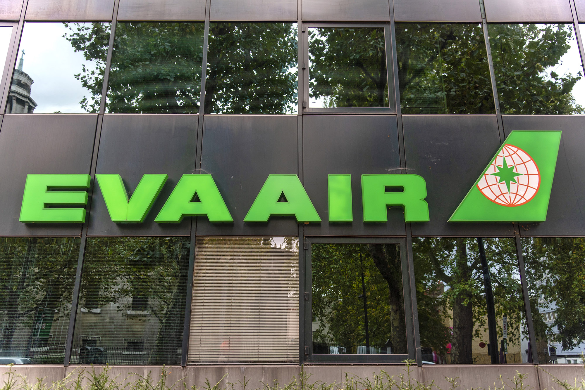 An EVA Air logo seen at Evergreen House in London.