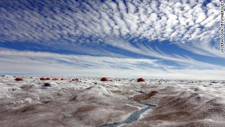 Algae blooms around a field camp on Greenland&#39;s ice sheet, where Joseph Cook was based during a 2016 expedition.