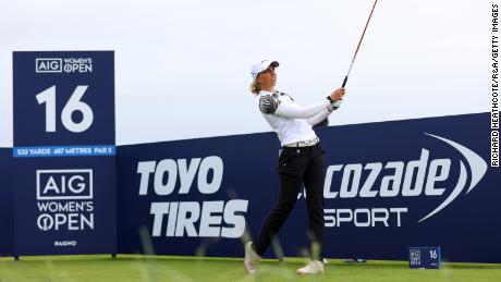 Popov plays her shot off the 16th tee during the final day of the Women&#39;s British Open.