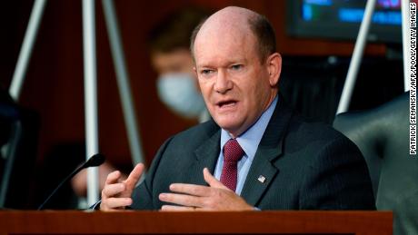 Sen. Chris Coons speaks during the confirmation for Supreme Court nominee Judge Amy Coney Barrett before the Senate Judiciary Committee in October.