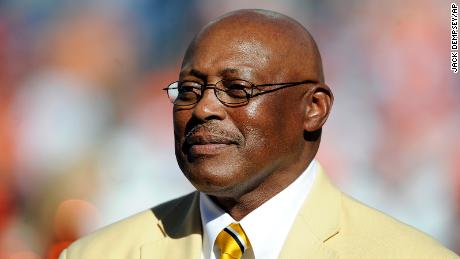 Floyd Little speaks during halftime at an NFL football game between the Indianapolis Colts and the Denver Broncos on September 26, 2010.