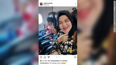 Ratih Windania posted this cheerful selfie with her daughter Yumna, 2, and nephew Athar Rizki Riawan, 8, on a flight from Bandung in West Java on December 22. 