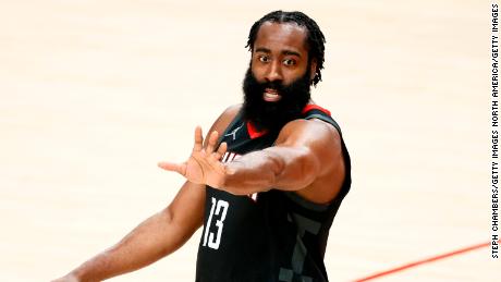 Harden reacts during the Rocket&#39;s game against the Portland Trail Blazers last December.