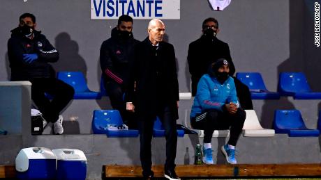 Real Madrid manager Zinedine Zidane watches his side slip to defeat. 