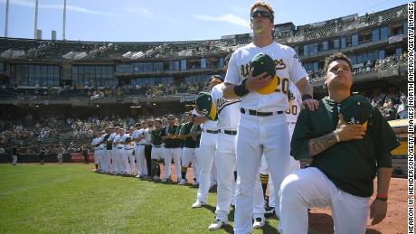 Bruce Maxwell kneels in protest on September 24, 2017.