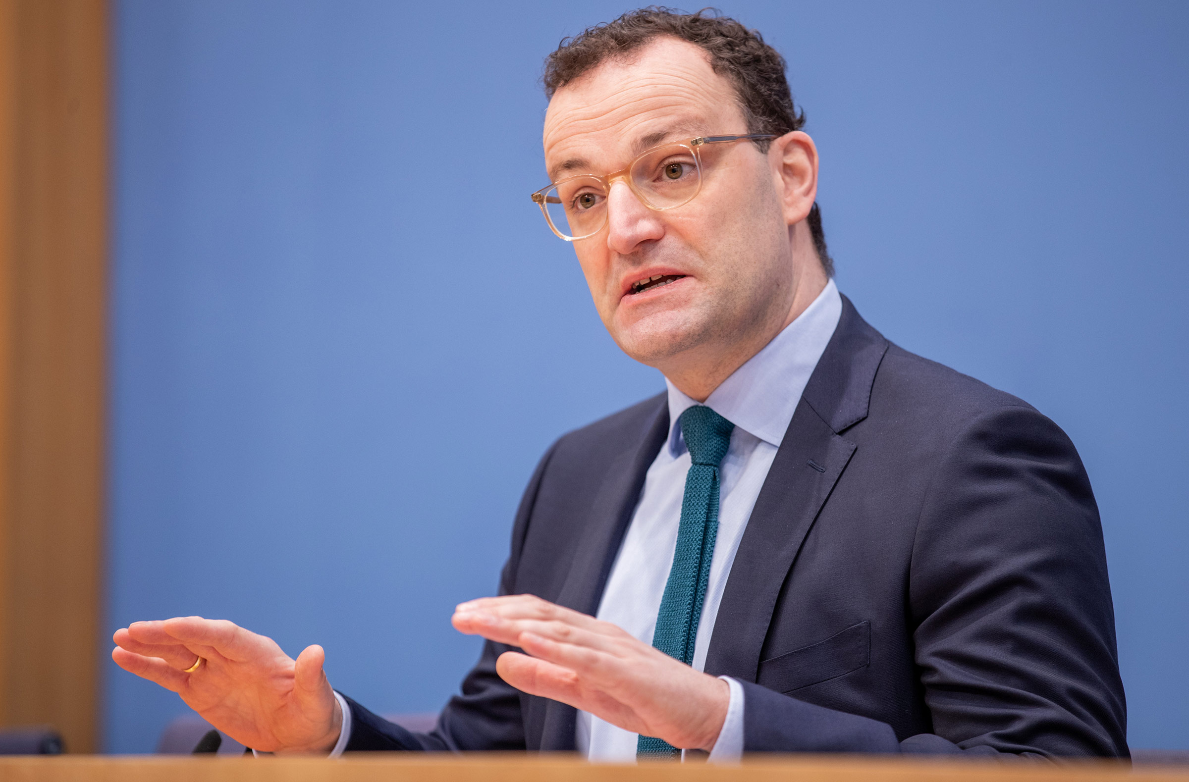 German Health Minister Jens Spahn speaks during a press conference on January 22, in Berlin, Germany. 