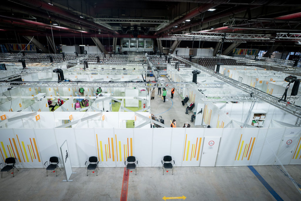 A general view shows the Erika-Hess ice stadium which serves as the second vaccination center against the novel coronavirus in Berlin, Germany on January 14.