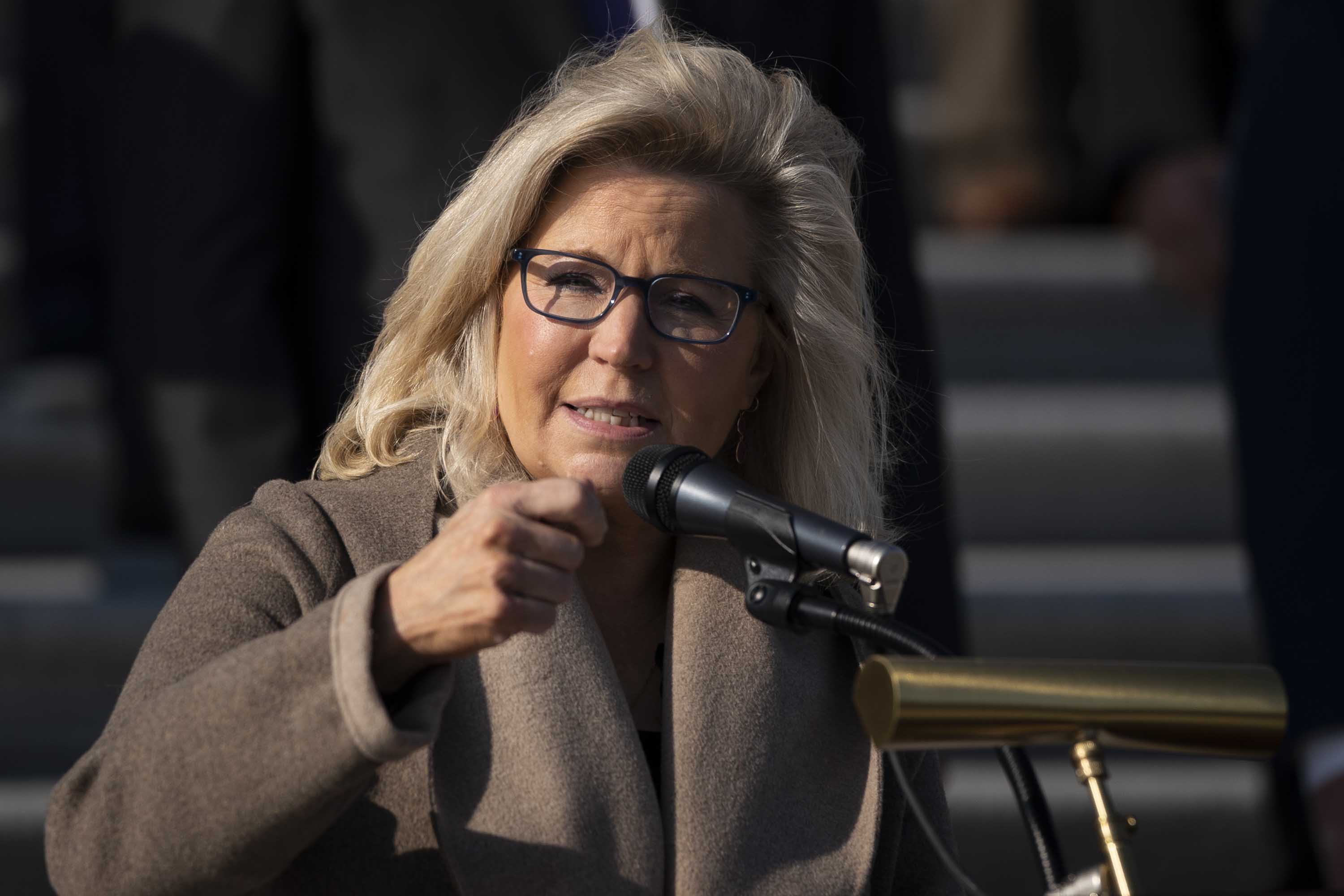 Republican Rep. Liz Cheney of Wyoming speaks during a news conference with fellow House Republicans outside the U.S. Capitol on December 10, 2020 in Washington, DC.