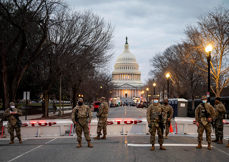 Members of the US National Guard at the US Capitol in Washington, DC on January 17, 2021.