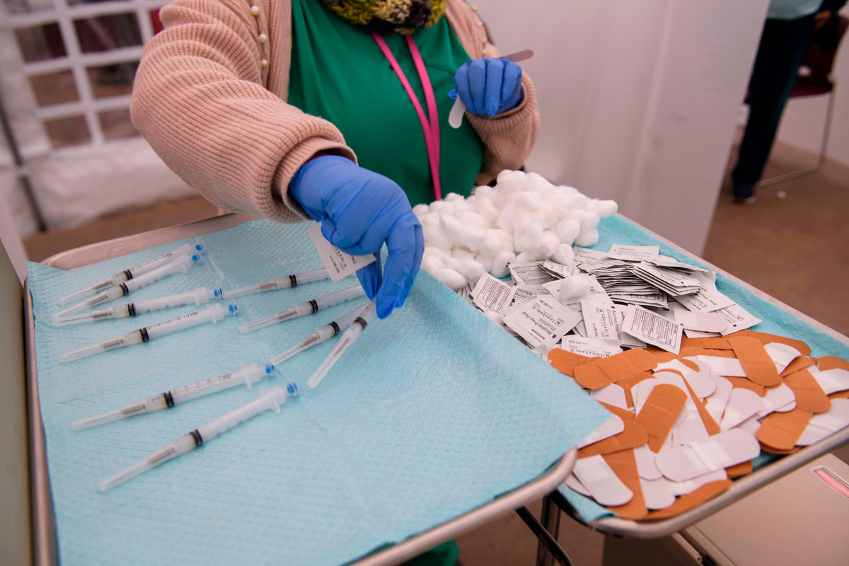 Syringes filled with the Covid-19 vaccine await to be administered at the Kedren Community Health Center in Los Angeles, California on January 25.
