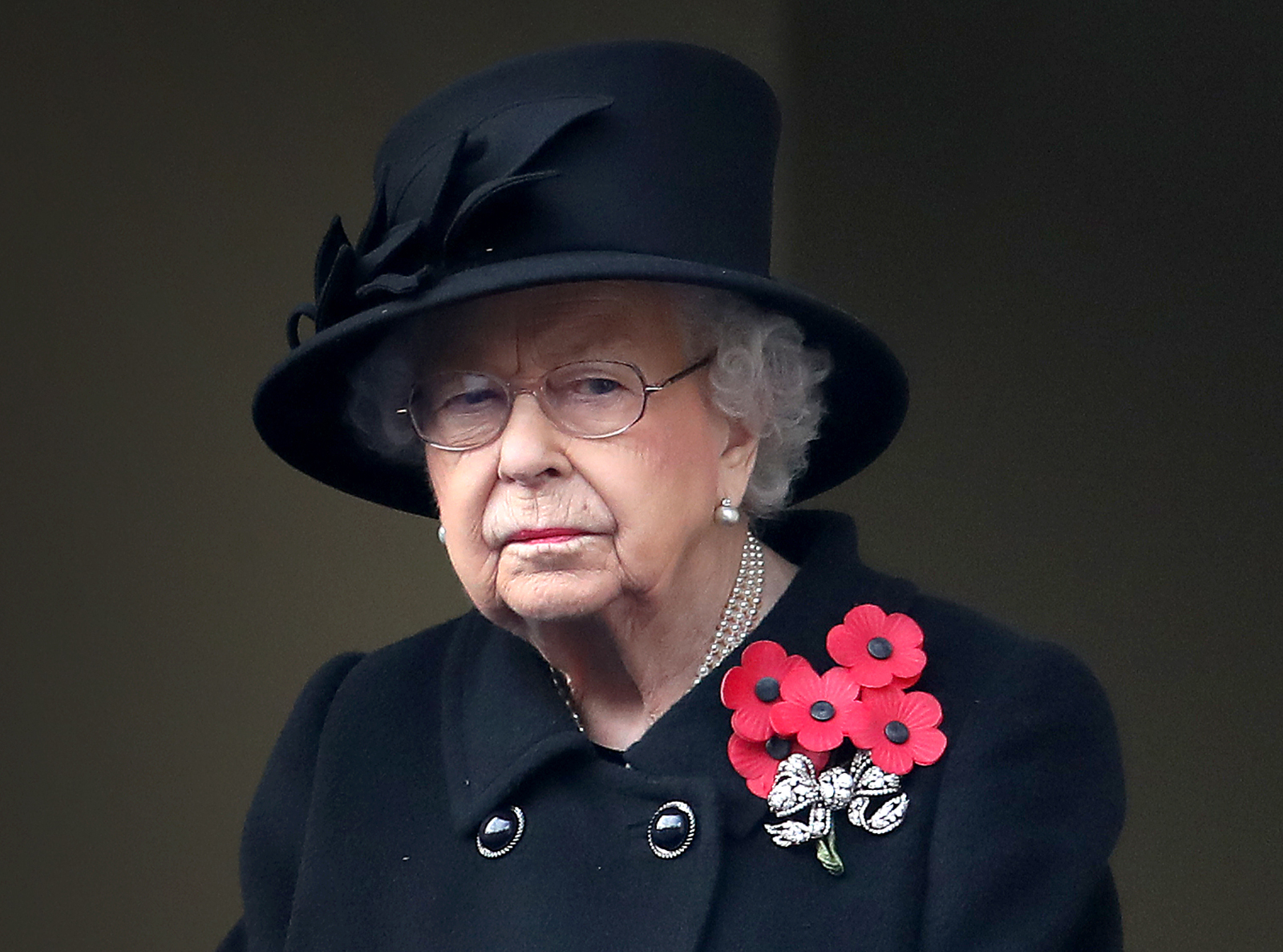 Queen Elizabeth II looks on during the Service of Remembrance at the Cenotaph at The Cenotaph on November 8, 2020 in London, England. 