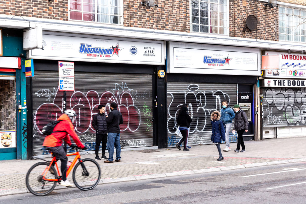 Closed shops on London's Old Kent Road are seen on January 8 as the UK government introduced strict restrictions due to a sharp increase in Covid-19 cases.