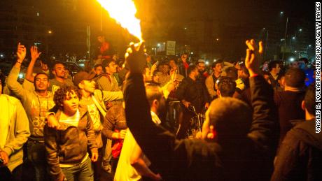 Al-Ahly supporters celebrate in Cairo after their team beat Zamalek on 27 November 2020, Cairo, Egypt.