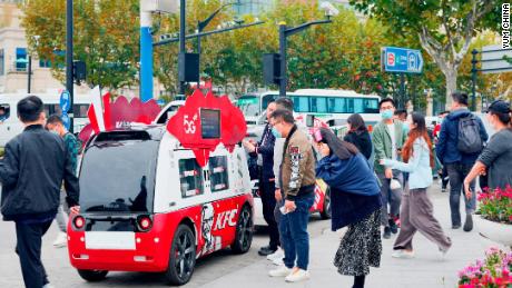 A driverless van deployed by KFC. Last November, the brand piloted a fleet of &quot;dining cars&quot; on the streets of Shanghai.