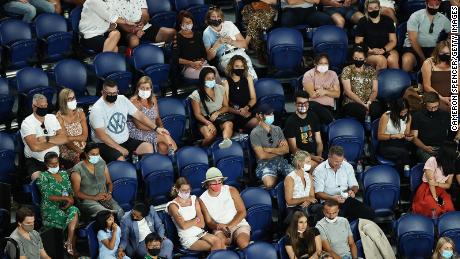 Spectators in the crowd watch the Women&#39;s Singles second round match between Coco Gauff of the United States and Elina Svitolina of Ukraine during day four of the 2021 Australian Open at Melbourne Park on Thursday.
