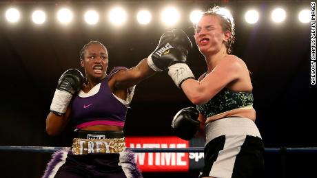 Clarissa Shields lands a punch on Szilvia Szabados of Hungary in 2017.