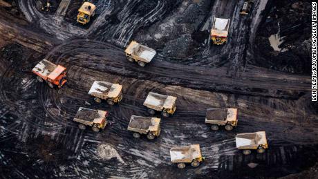 Heavy haulers are seen at the Athabasca oil sands in Alberta, Canada.