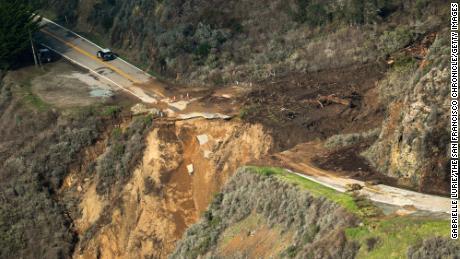 The view of Highway 1 on Friday, after a chunk of the roadway collapsed into the Pacific Ocean.