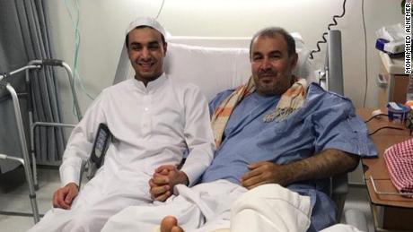 Ali al-Nimr is pictured three years ago visiting his father in hospital after he was shot during the Qatif unrest.