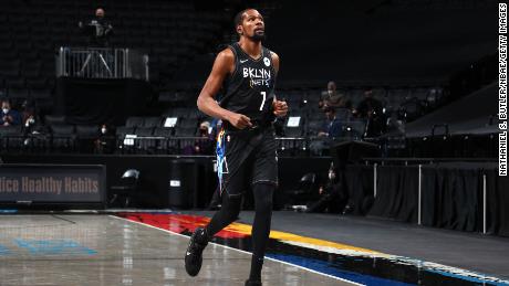 Durant jogs off the court during the game against the Toronto Raptors.