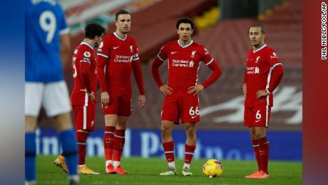 Liverpool players looked dejected after Brighton&#39;s Steven Alzate scored on Wednesday. 