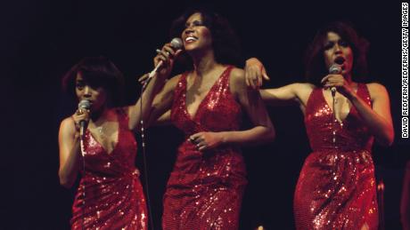 The Supremes (Susaye Greene, Mary Wilson and Scherrie Payne) during a live concert performance at the New Victoria Theatre in London, England, Great Britain, in April 1974. 