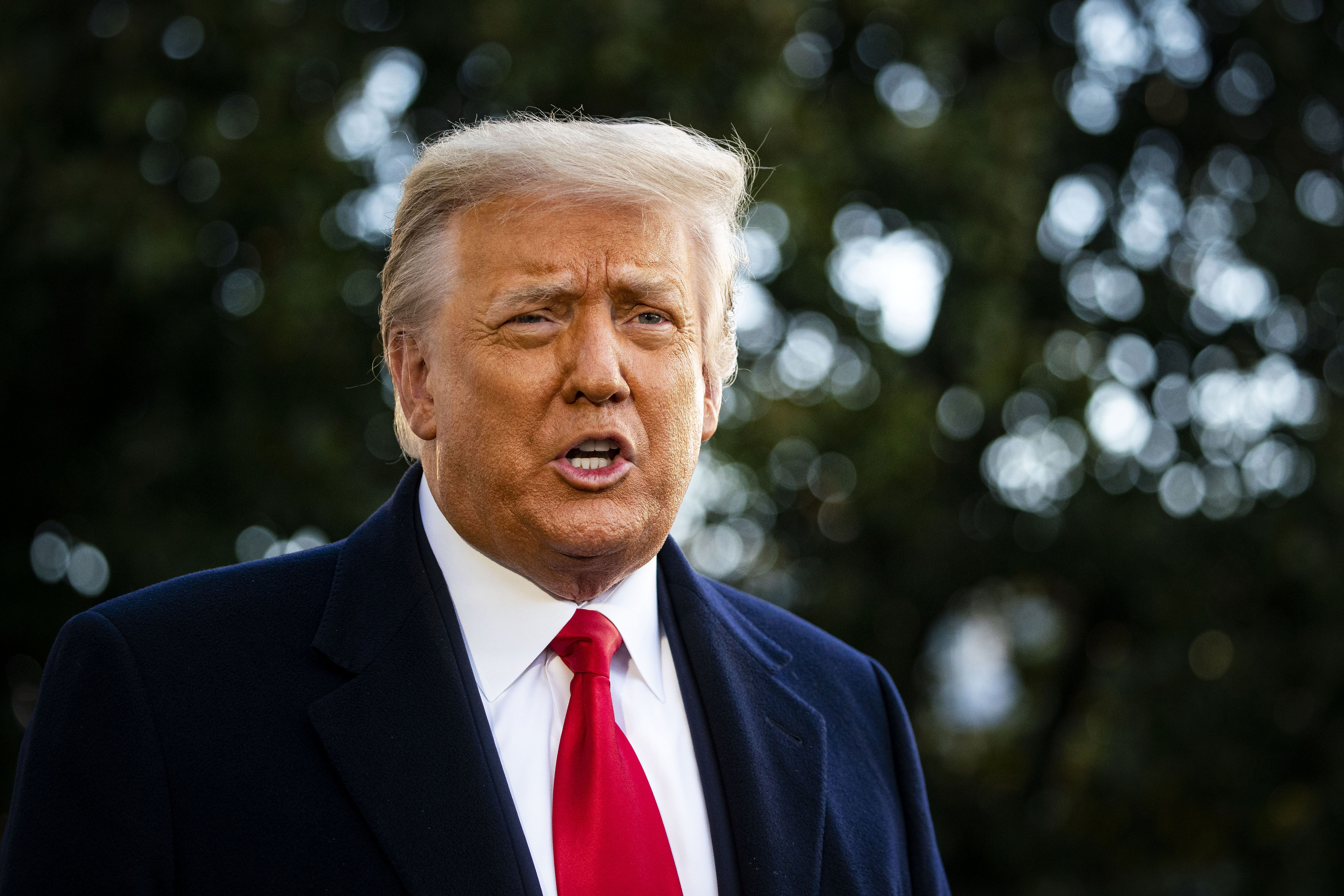 Then outgoing President Donald Trump speaks to the media before leaving the White House on January 20.