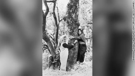 Photo shows women of the Chipko Movement in India. 