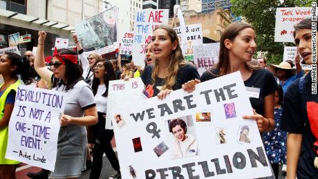 Protesters walked through Sydney in 2019 for the &quot;Women&#39;s Wave&quot; march, but many say not enough has been done to address inequality and sexual assault.