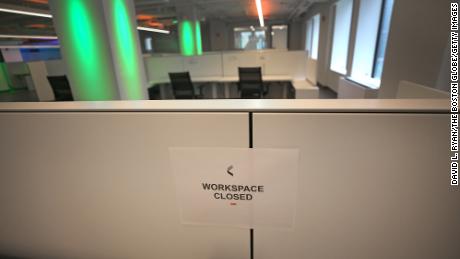 A work station closed for social distancing at Catapult&#39;s offices in Boston. 