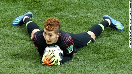 Jo Hyun-woo makes a save in the 2018 FIFA World Cup match against Sweden.